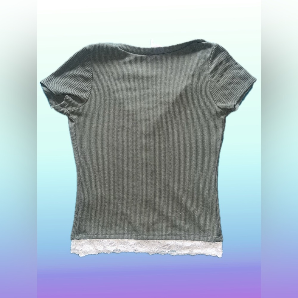 No Boundaries Olive Ribbed Button-Front Top - Picture 5 of 7